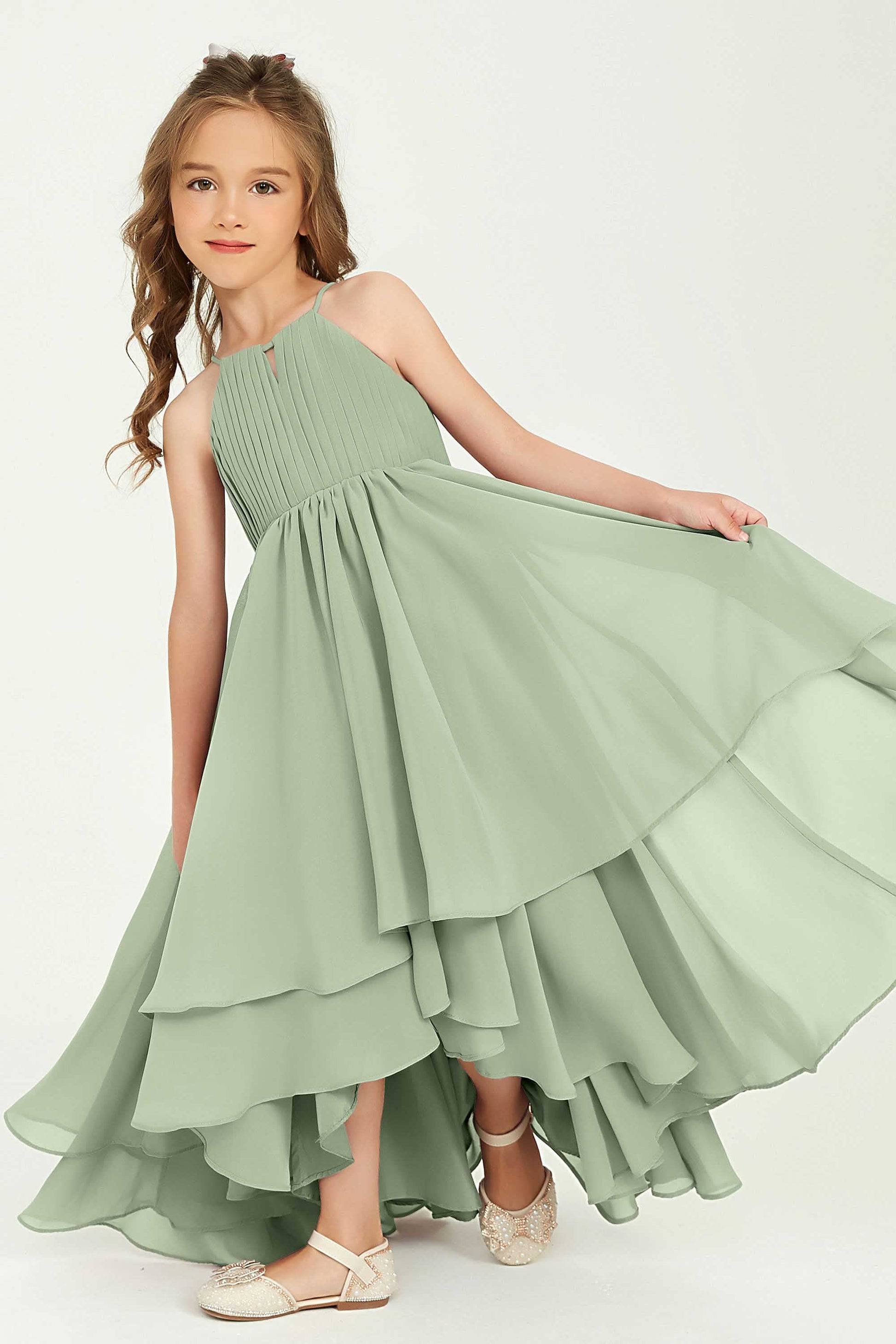 Green High Low Party Dresses For Juniors Halter Sleeveless